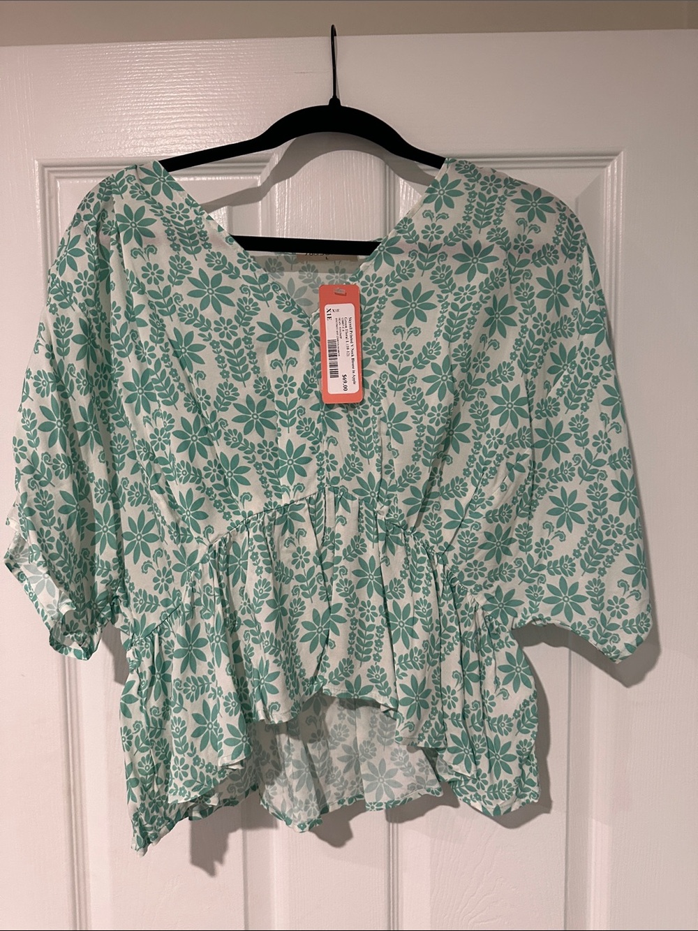 Green Floral Peplum Women's Blouse